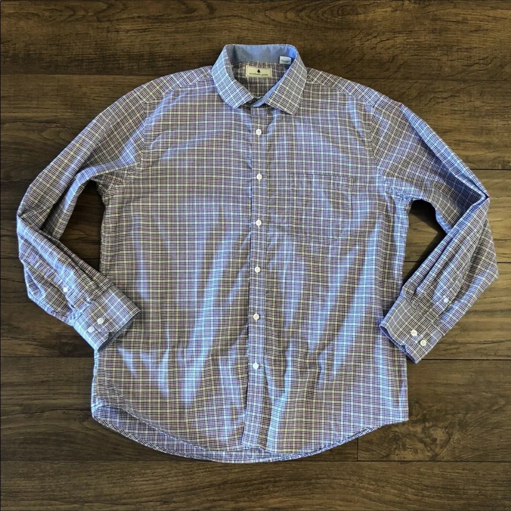 Southern Pines Mens Shirt Size XL Button Up Plaid Blue Beige Burgundy